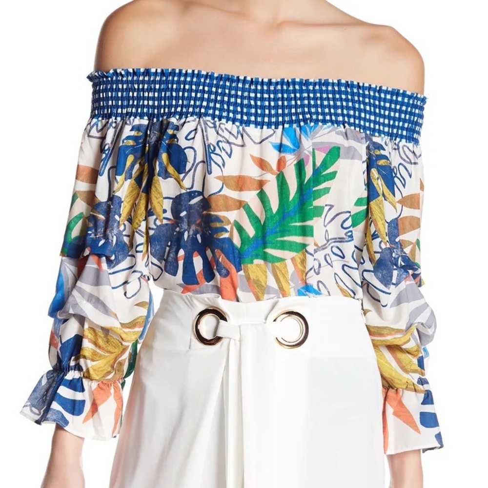 Jealous Tomato Off Shoulder Tropical Top Blouse Shirt Woman’s Size M Resort